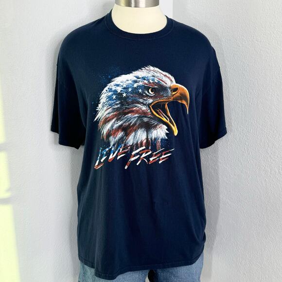 Navy Live Free Eagle Patriotic T-Shirt - Picture 1 of 6